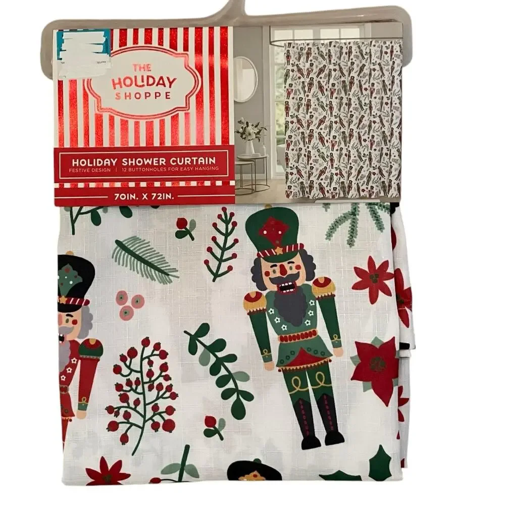 Christmas NUTCRACKER Fabric Shower Curtain Holiday 70x72 Festive Holiday NEW